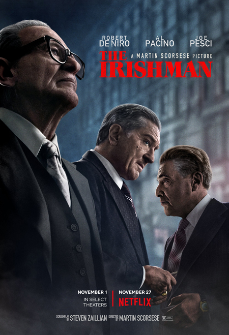 The Irishman poster with all the leading men of the movie.